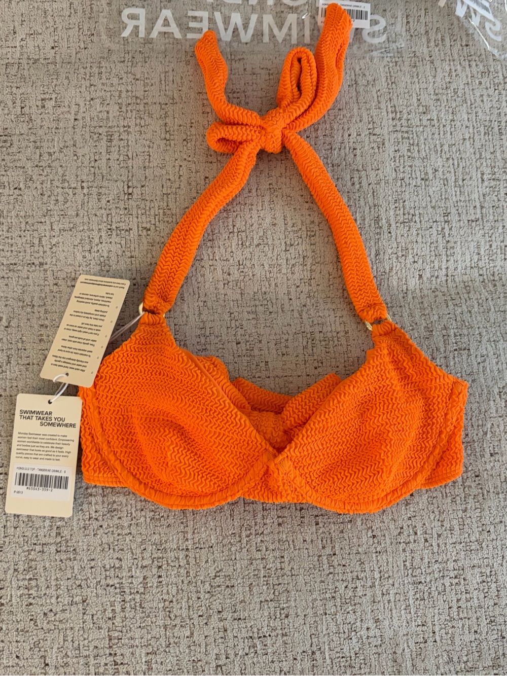 Monday Swimwear Orange krinkle Halter Bikini Top AND bottoms